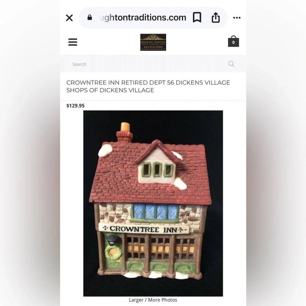 Department 56 Crowntree Inn Holiday Decor Brown/Cream/Green Lighted EUC